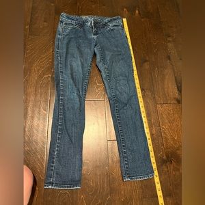 Delias Womens Taylor Skinny Jeans Blue Stretch Whiskered Distressed Denim 1/2s